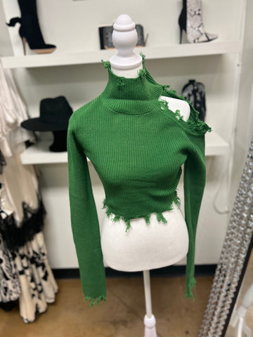 Ripped Crop Turtle Neck